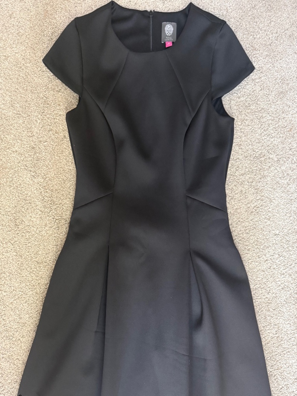 Vince Camuto Black Cap Sleeve Cocktail Dress with Laser Cut Out Hem